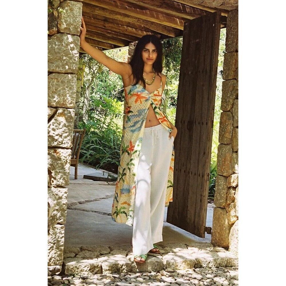 Anthropologie Farm Rio Copacabana Eyelet Dress Cover Up Tropical Midi XS NEW